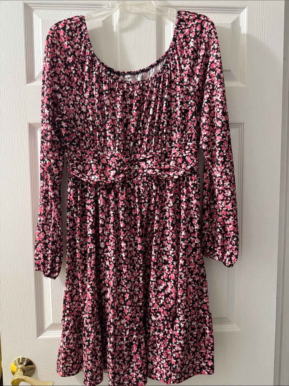 Girls Pink Floral Long-Sleeve Dress